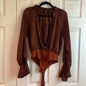 Missguided cross front tie leopard bodysuit